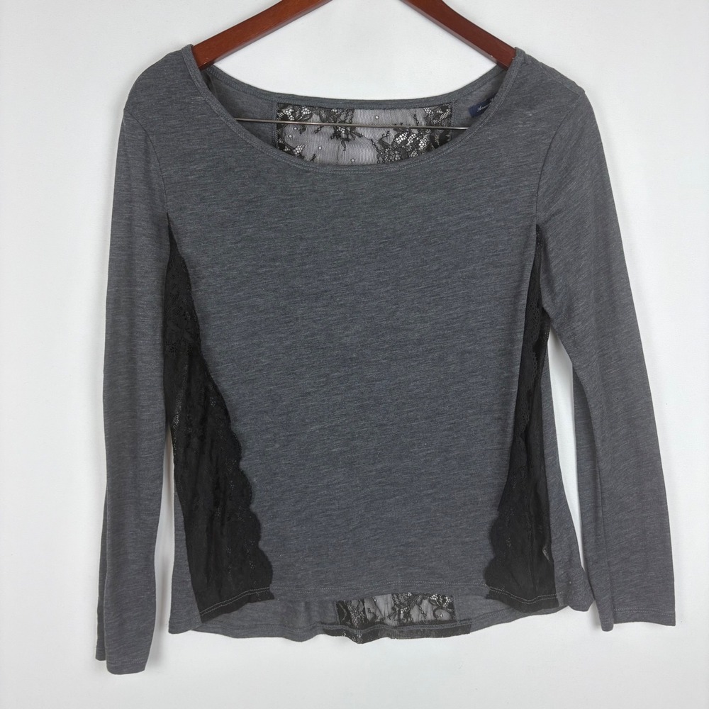 American Eagle Lace Back Top Long Sleeve Scoop Neck Floral